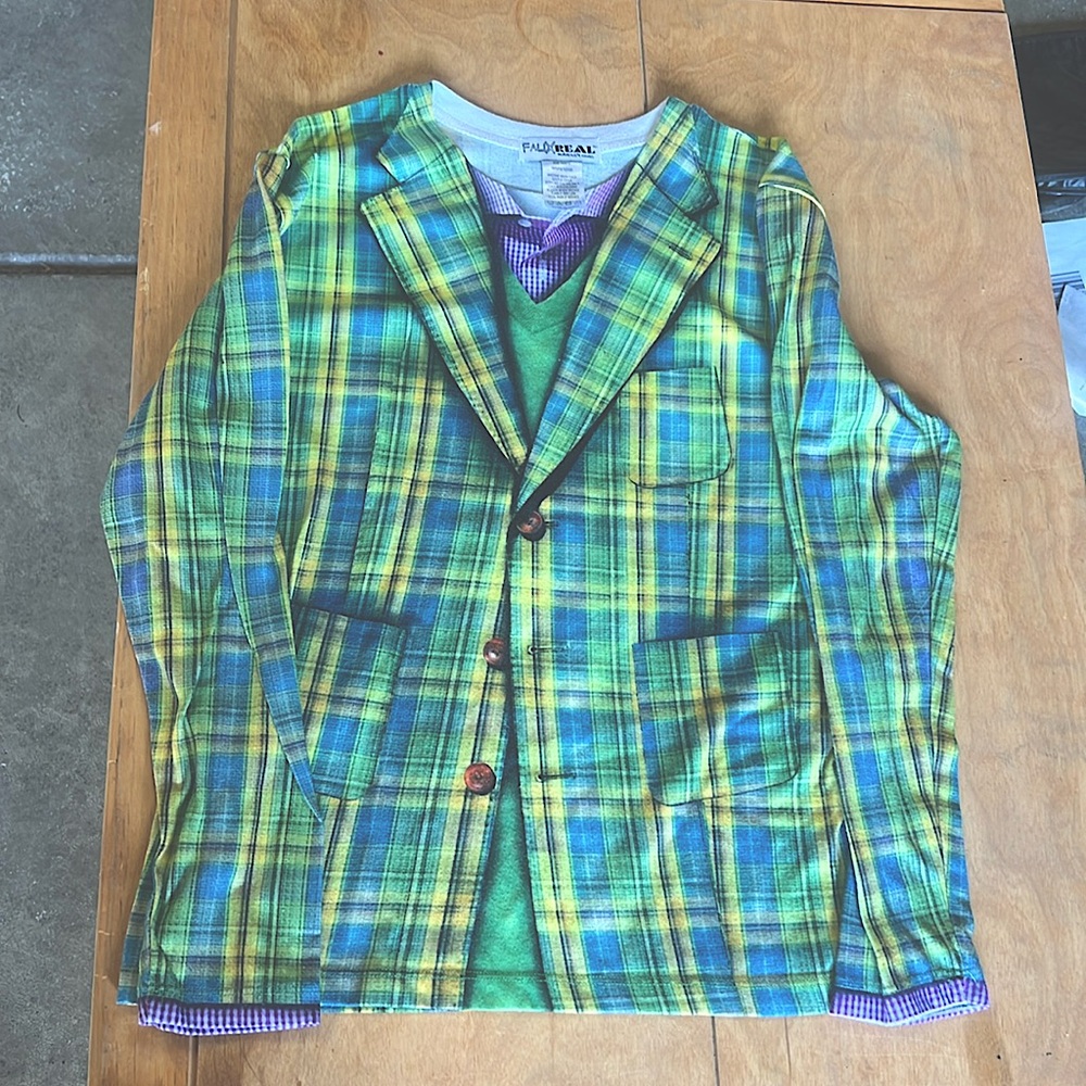 Faux Real green plaid suit shirt long sleeve st.patrick’s Irish leprechaun